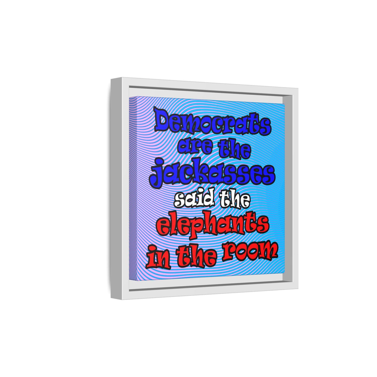 donkeys and elephants - framed canvas art (light blue-purple wave)