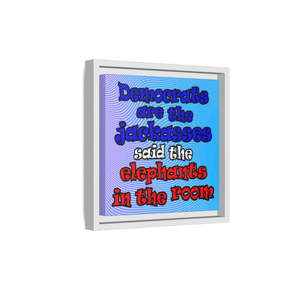 donkeys and elephants - framed canvas art (light blue-purple wave)