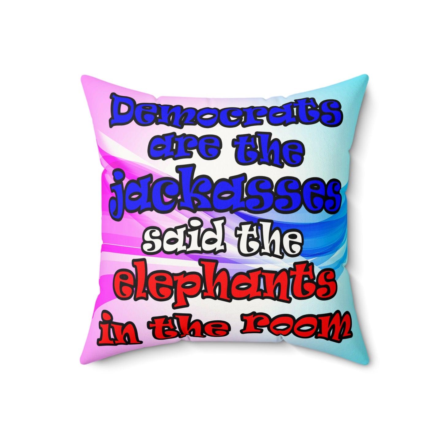 donkeys and elephants - Faux Suede Square Pillow - (light blue-pink wave)