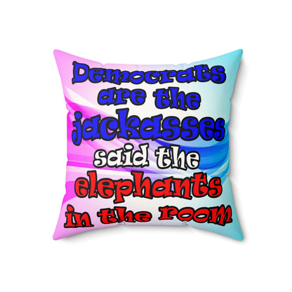 donkeys and elephants - Faux Suede Square Pillow - (light blue-pink wave)