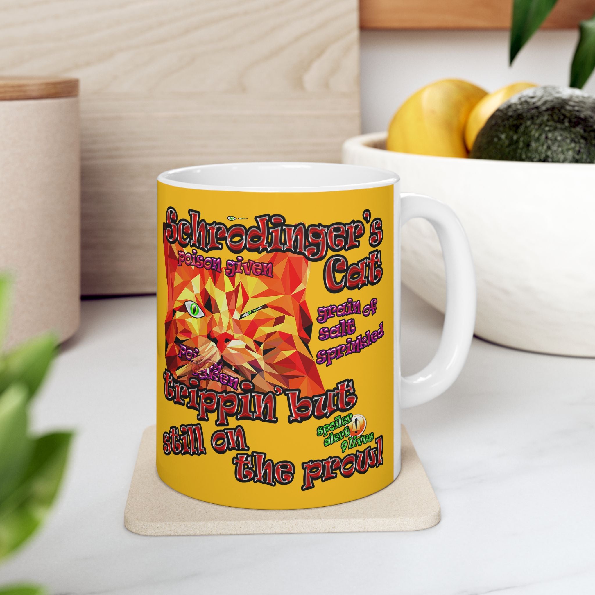 schrodinger's cat - White Mug (yellow)