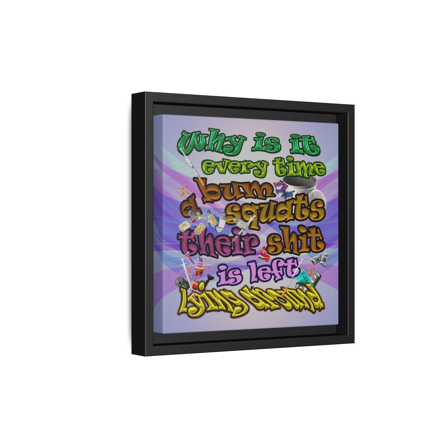 the bum's shit - framed canvas art (light blue-pink wave)