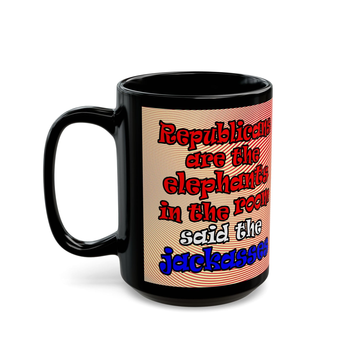 donkeys and elephants - Black Mug (yellow-orange wave)