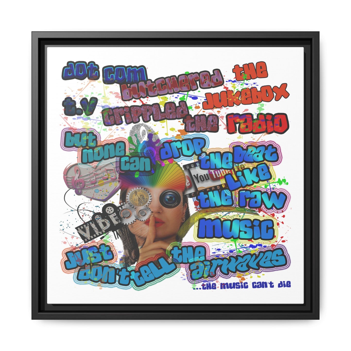 drop the beat - framed canvas art (white)
