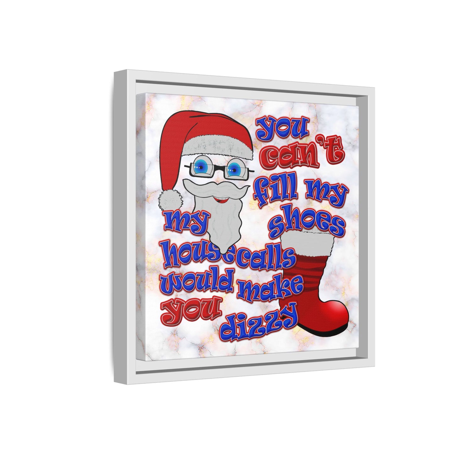 santa's shoes - framed canvas art (white marble)