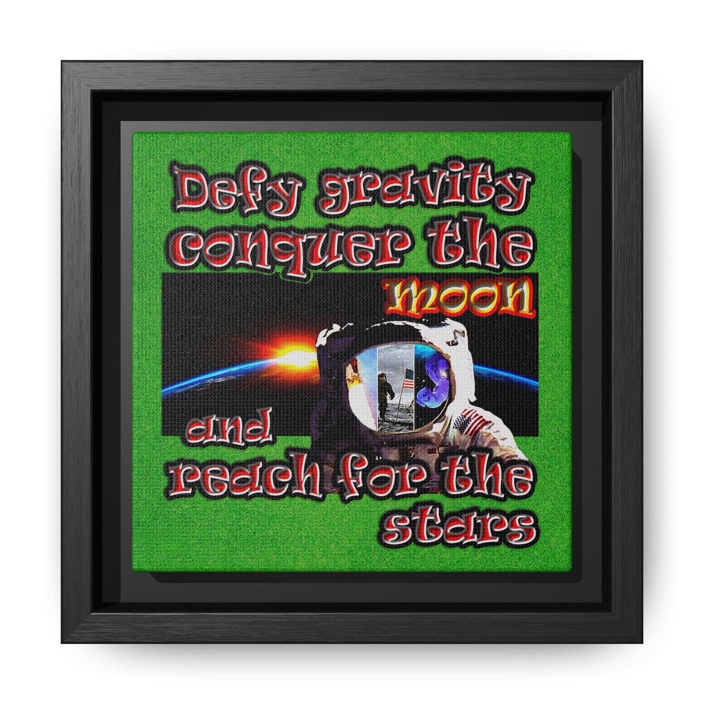 defy conquer reach - framed canvas art (green turf)
