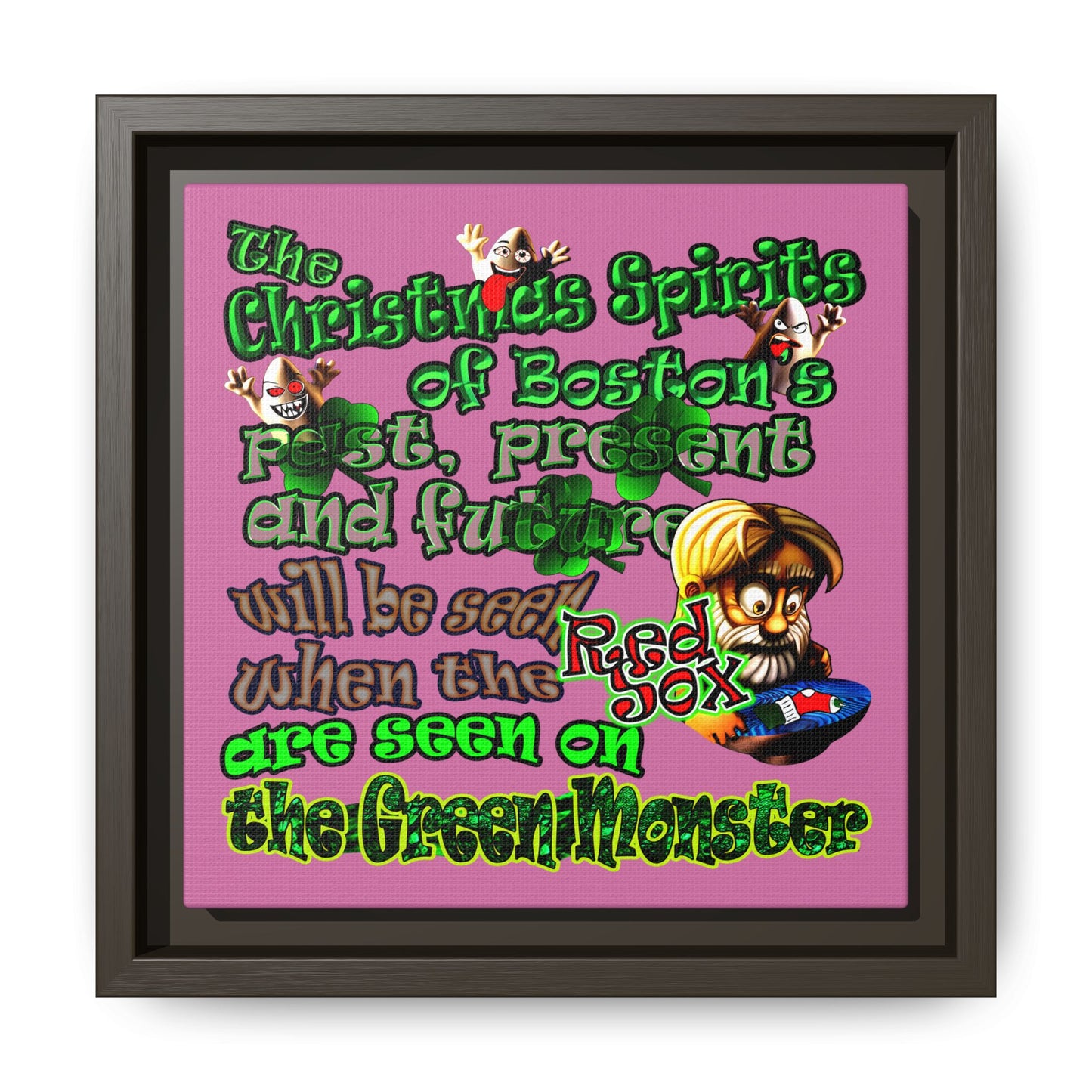 christmas spirits of boston - framed canvas art (light pink)