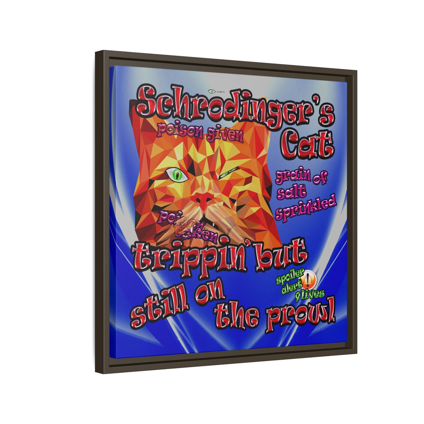 schrodinger's cat - framed canvas art (blue-white wave)
