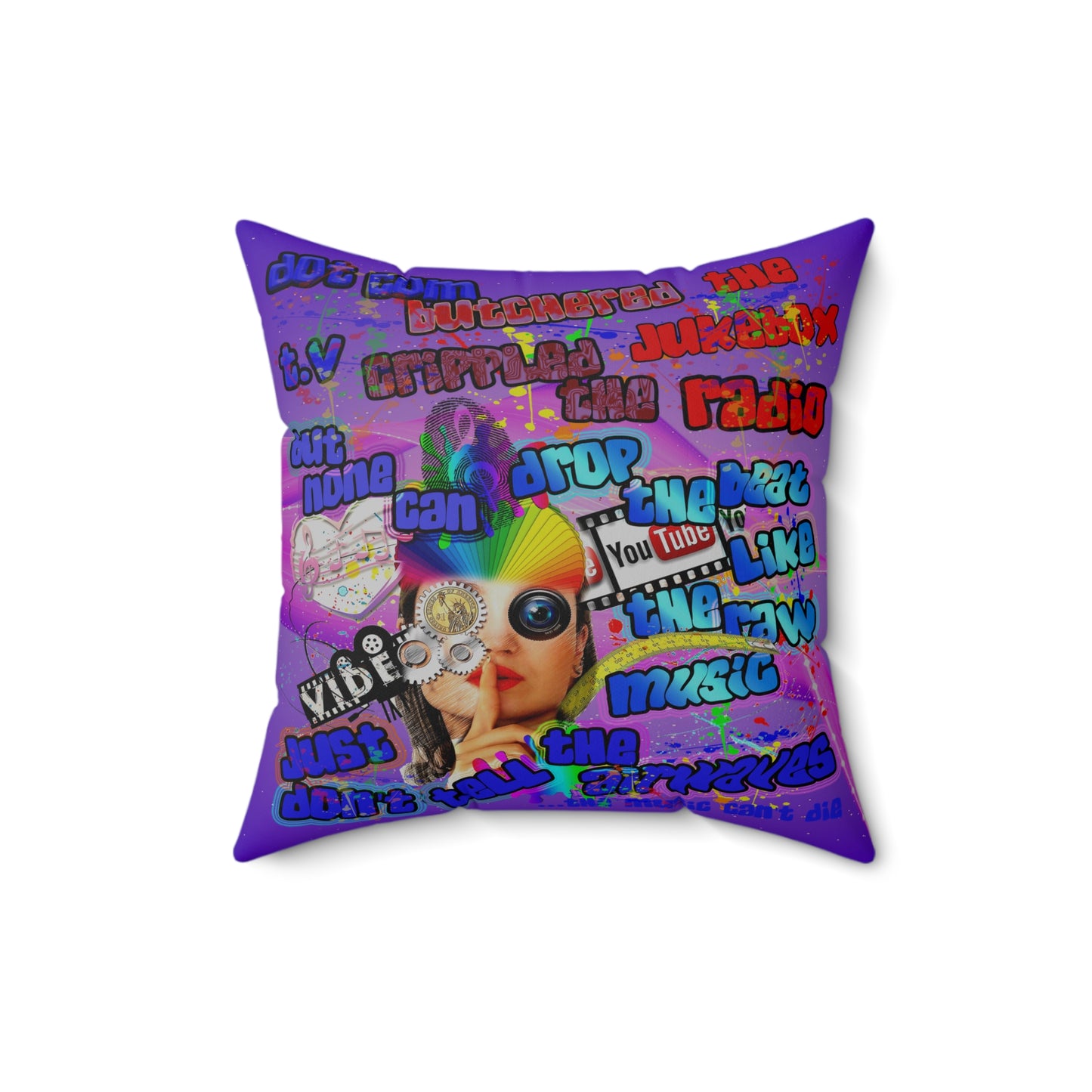 drop the beat - Spun Polyester Square Pillow - (purple-pink wave)