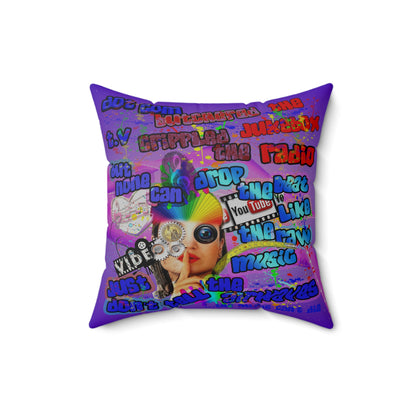 drop the beat - Spun Polyester Square Pillow - (purple-pink wave)