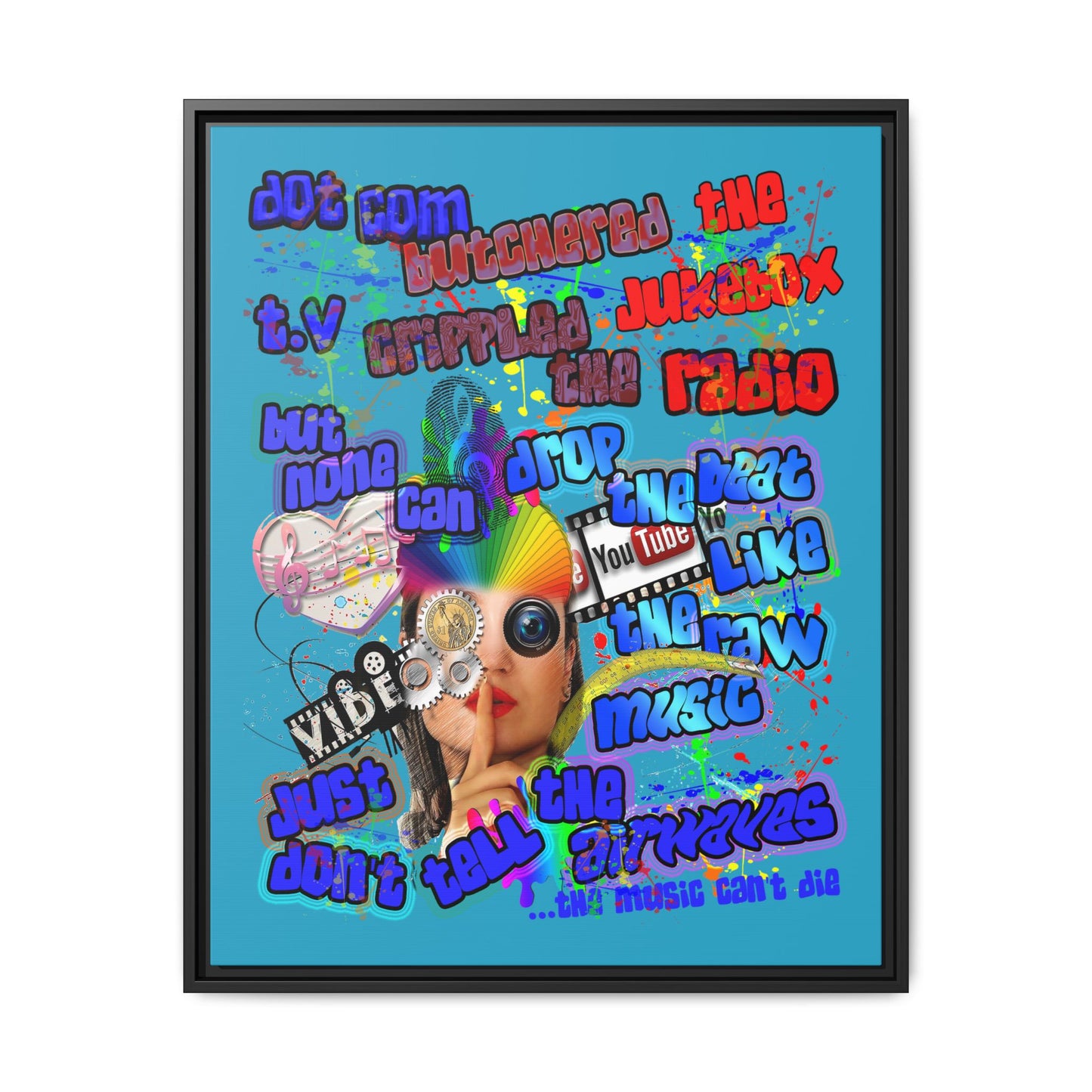 drop the beat - framed canvas art (turquoise)