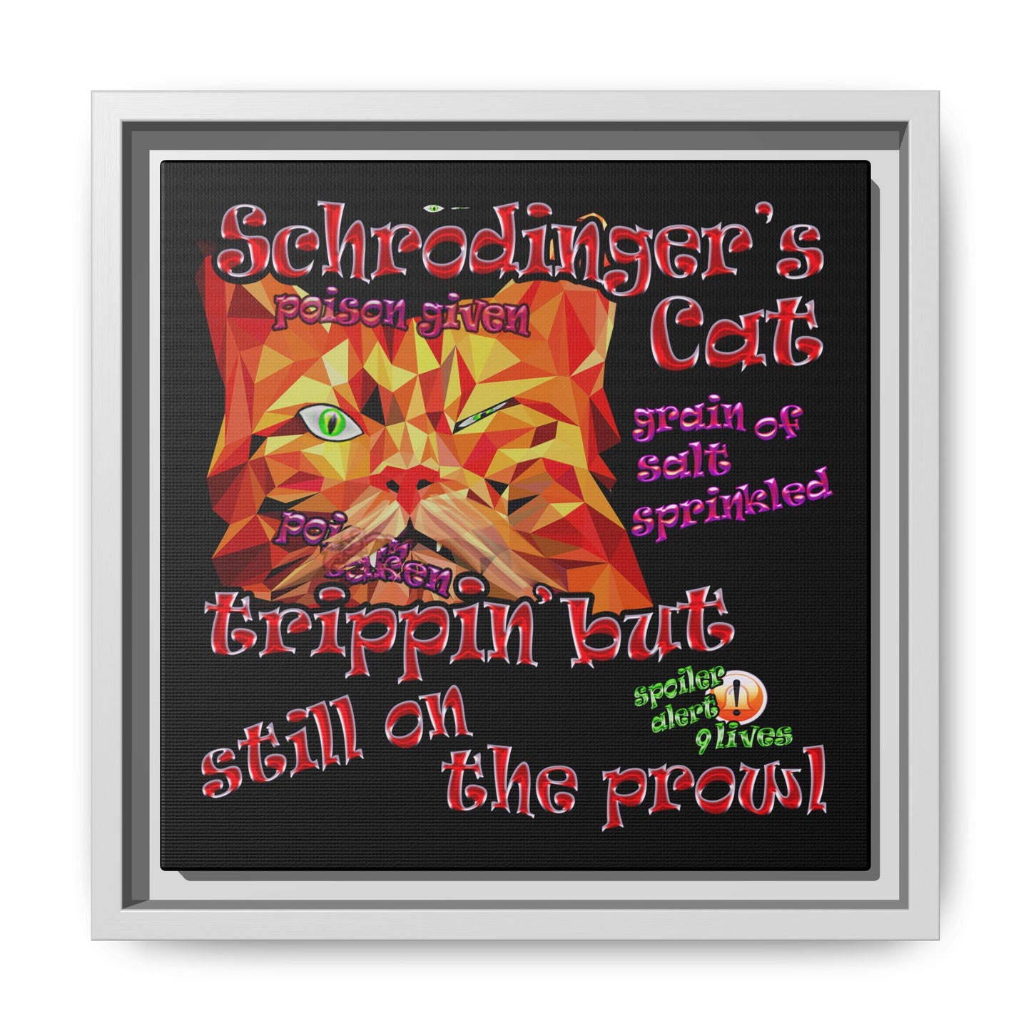 schrodinger's cat - framed canvas art (black)