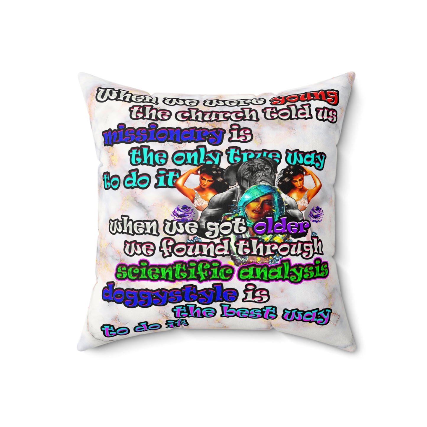 doggystyle - Faux Suede Square Pillow - (white marble)