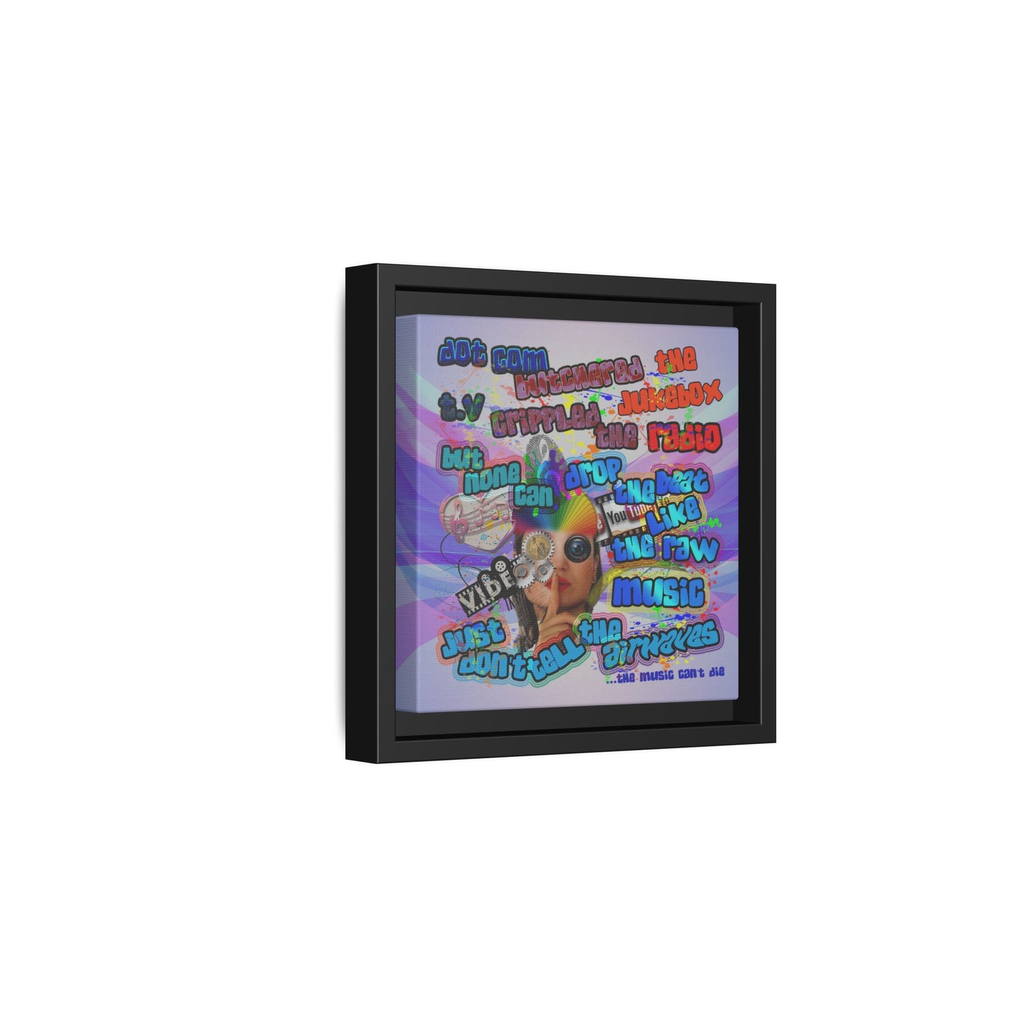 drop the beat - framed canvas art (light blue-pink wave)