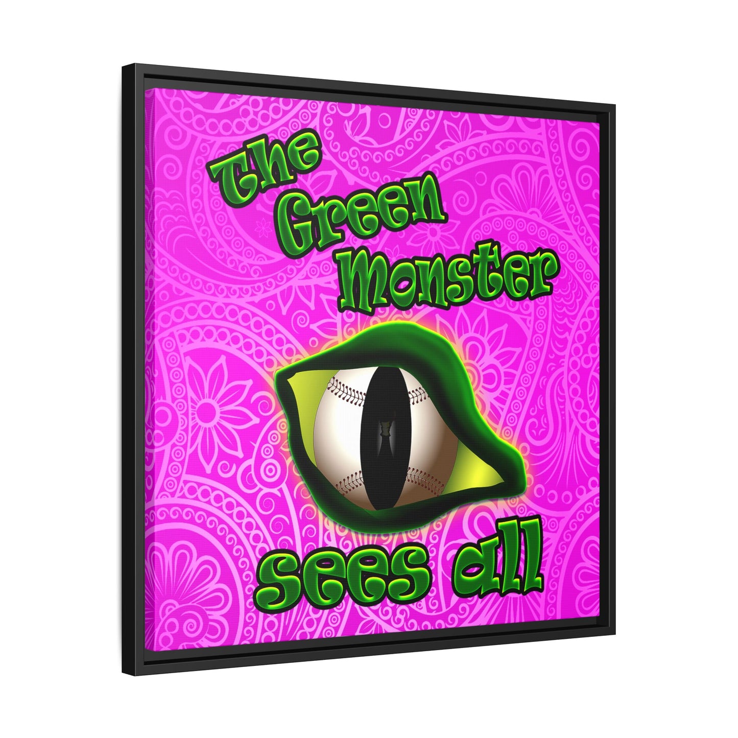 green monster - framed canvas art (pink swirl)