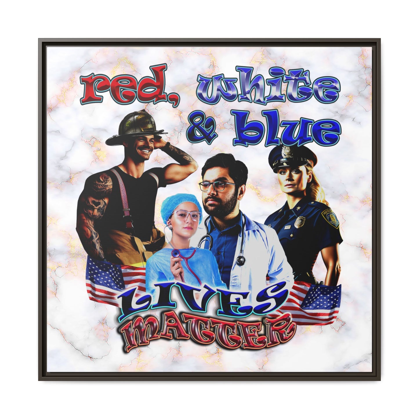 rw&b lives matter - framed canvas art (white marble)