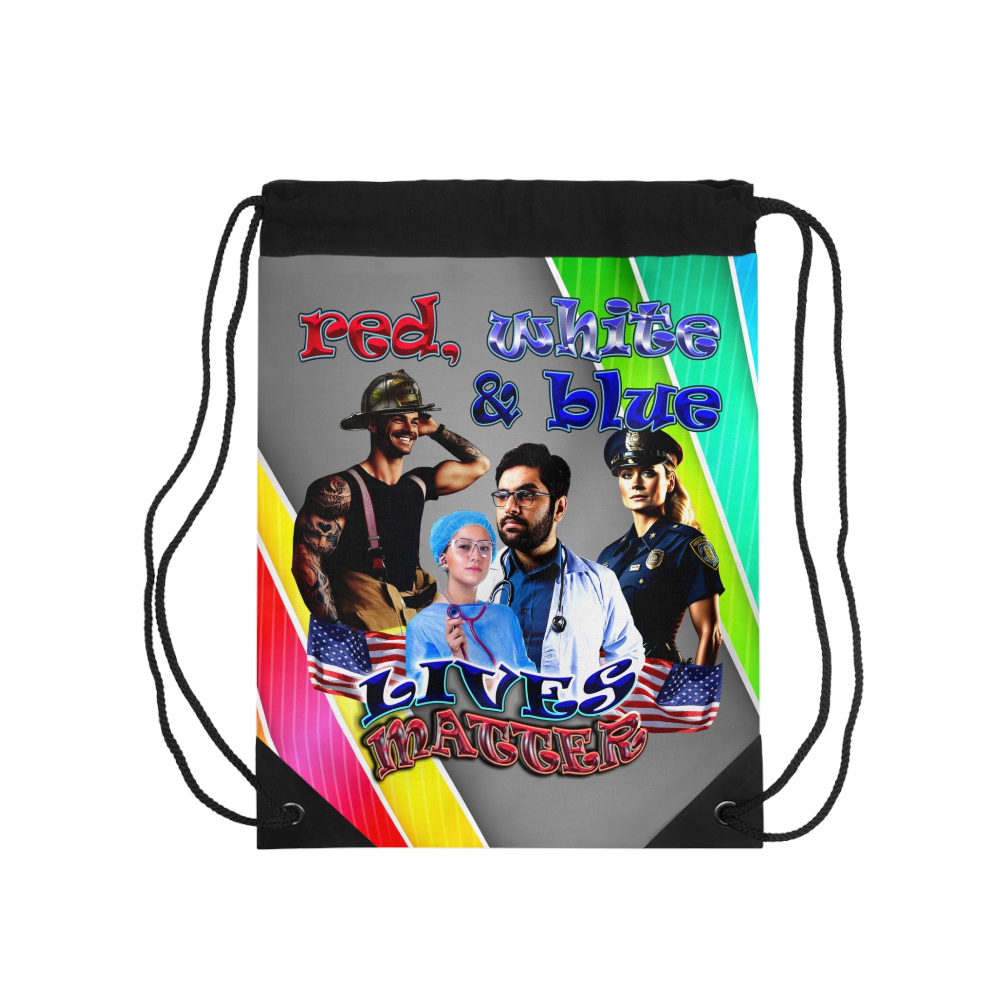 rw&b lives matter - Drawstring Bag (rainbow split)