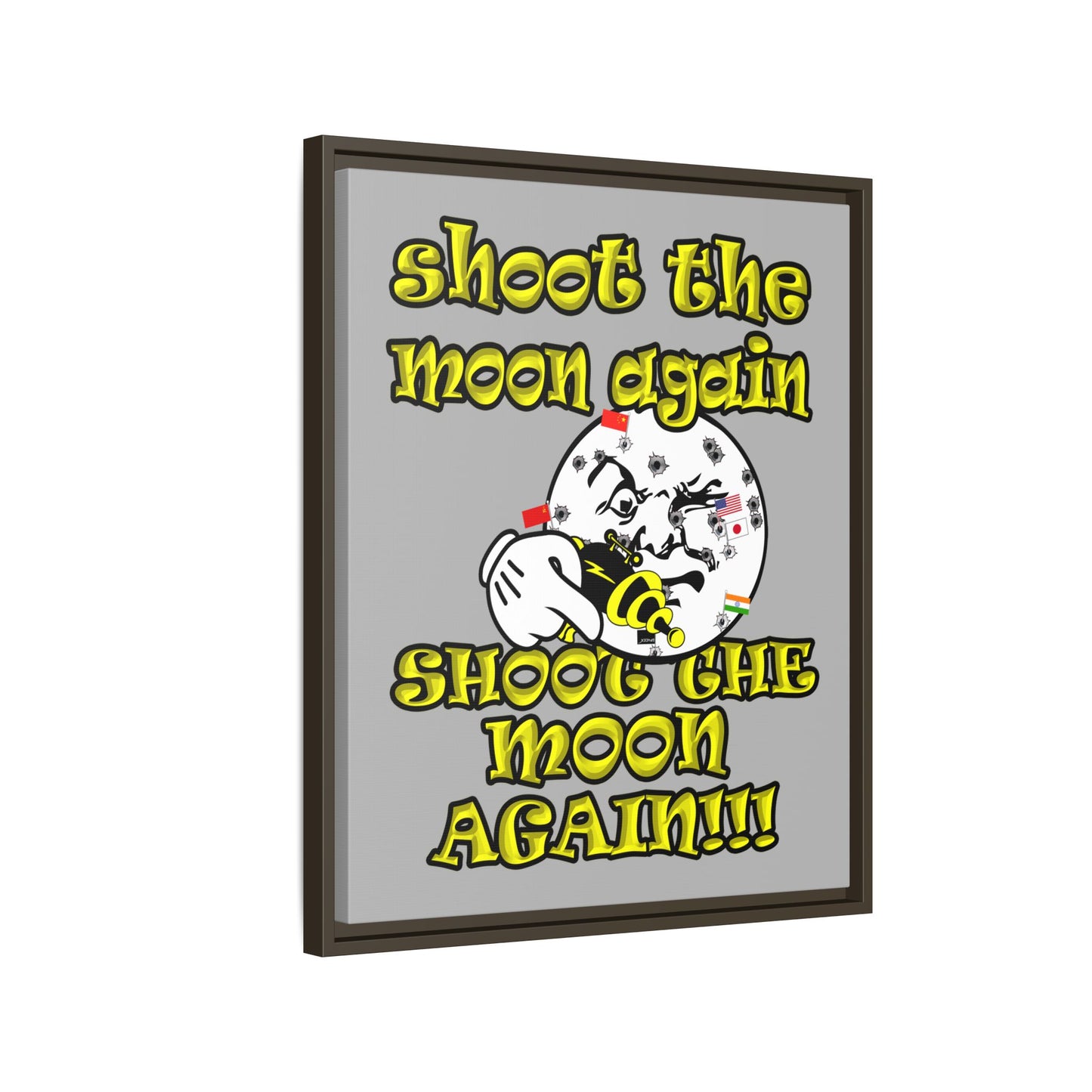 shoot the moon again - framed canvas art (light grey)