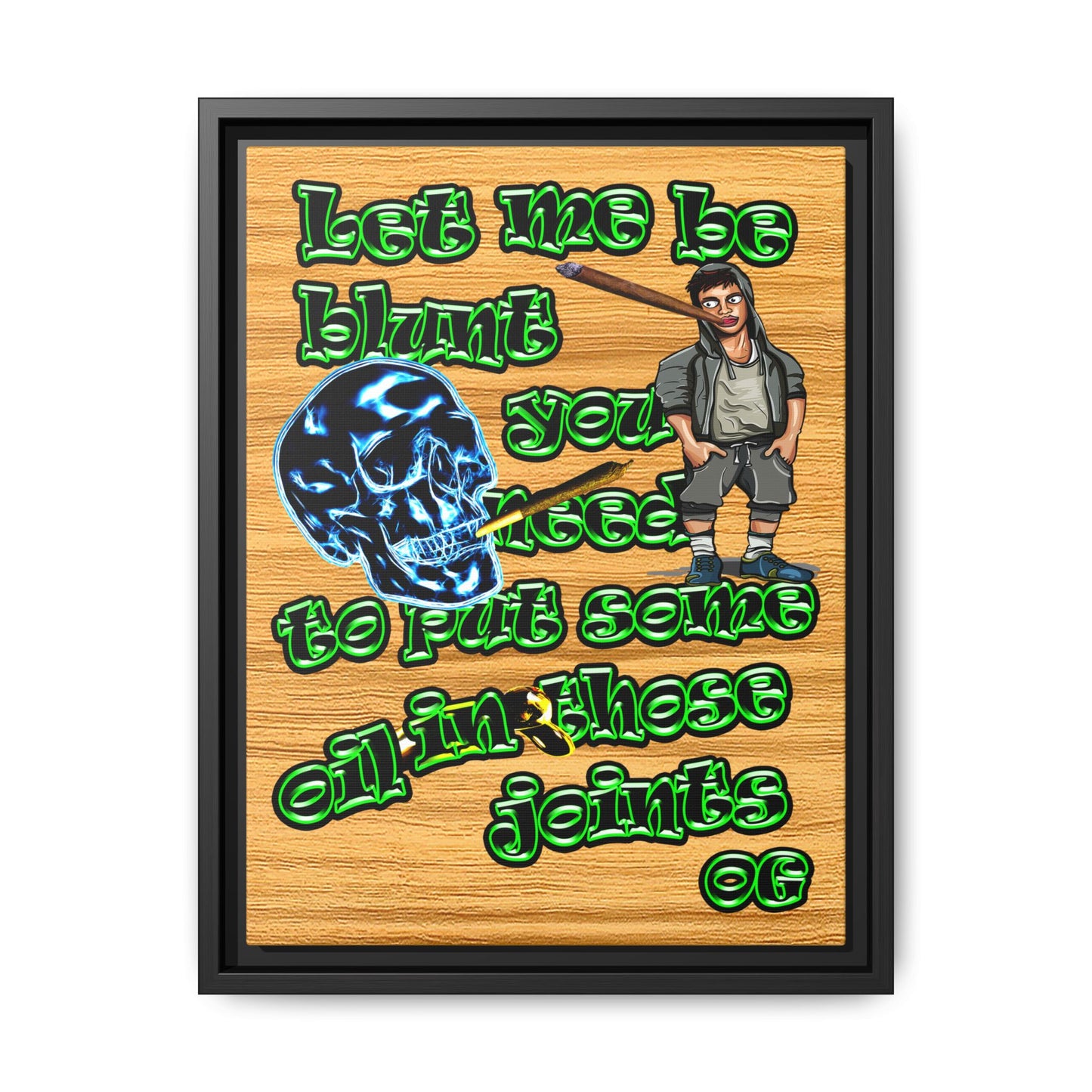 og - framed canvas art (butterscotch wood finish)