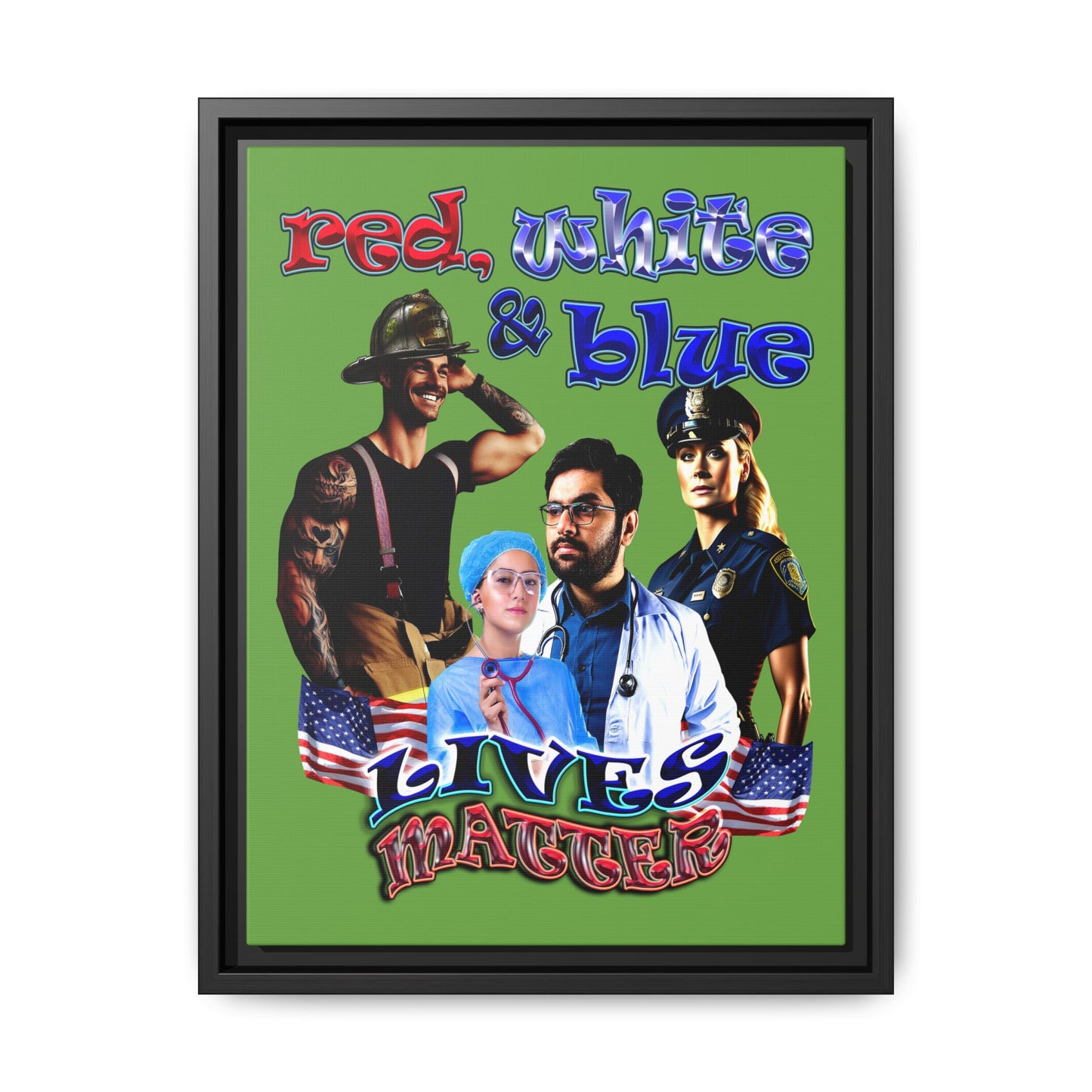 rw&b lives matter - framed canvas art (green)
