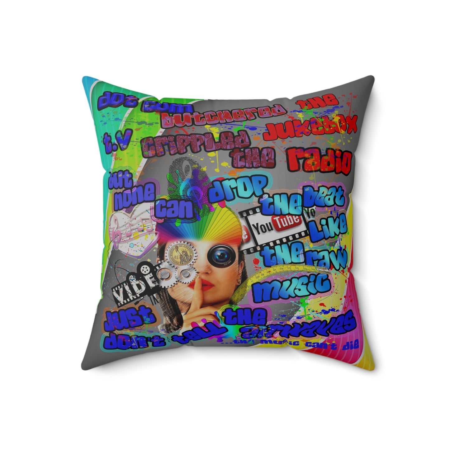 drop the beat - Spun Polyester Square Pillow - (rainbow split)