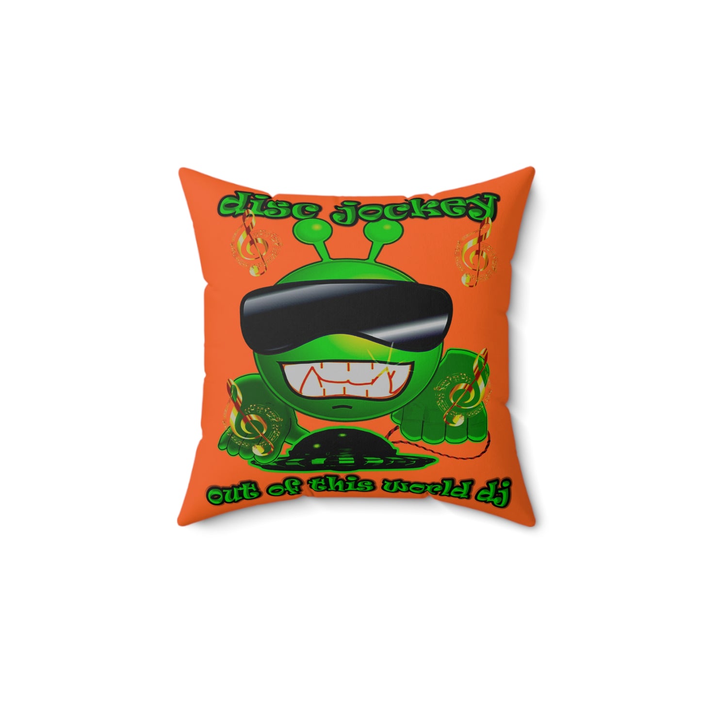 disc jockey - Spun Polyester Square Pillow - (orange)