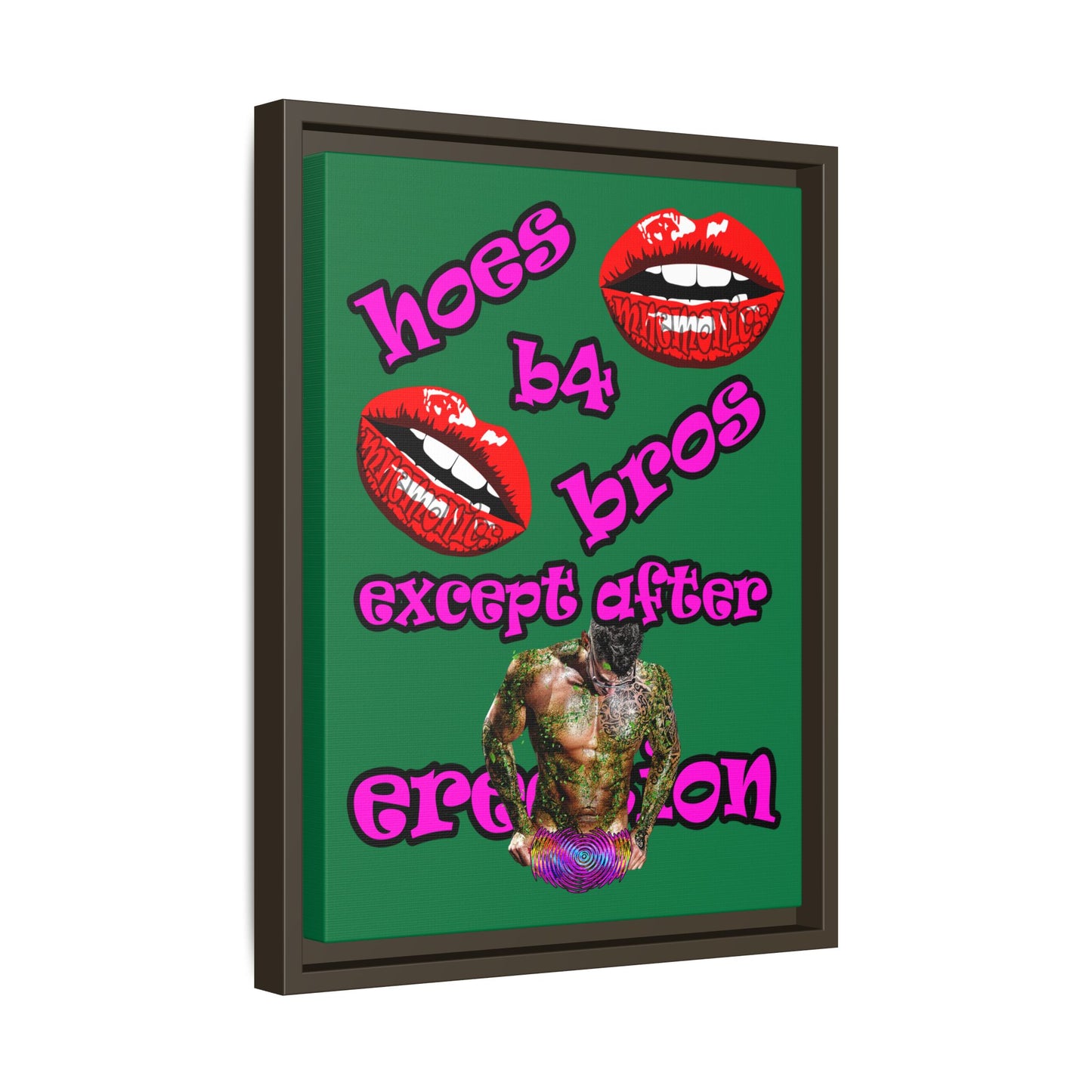 hoes b4 bros - framed canvas art (dark green)