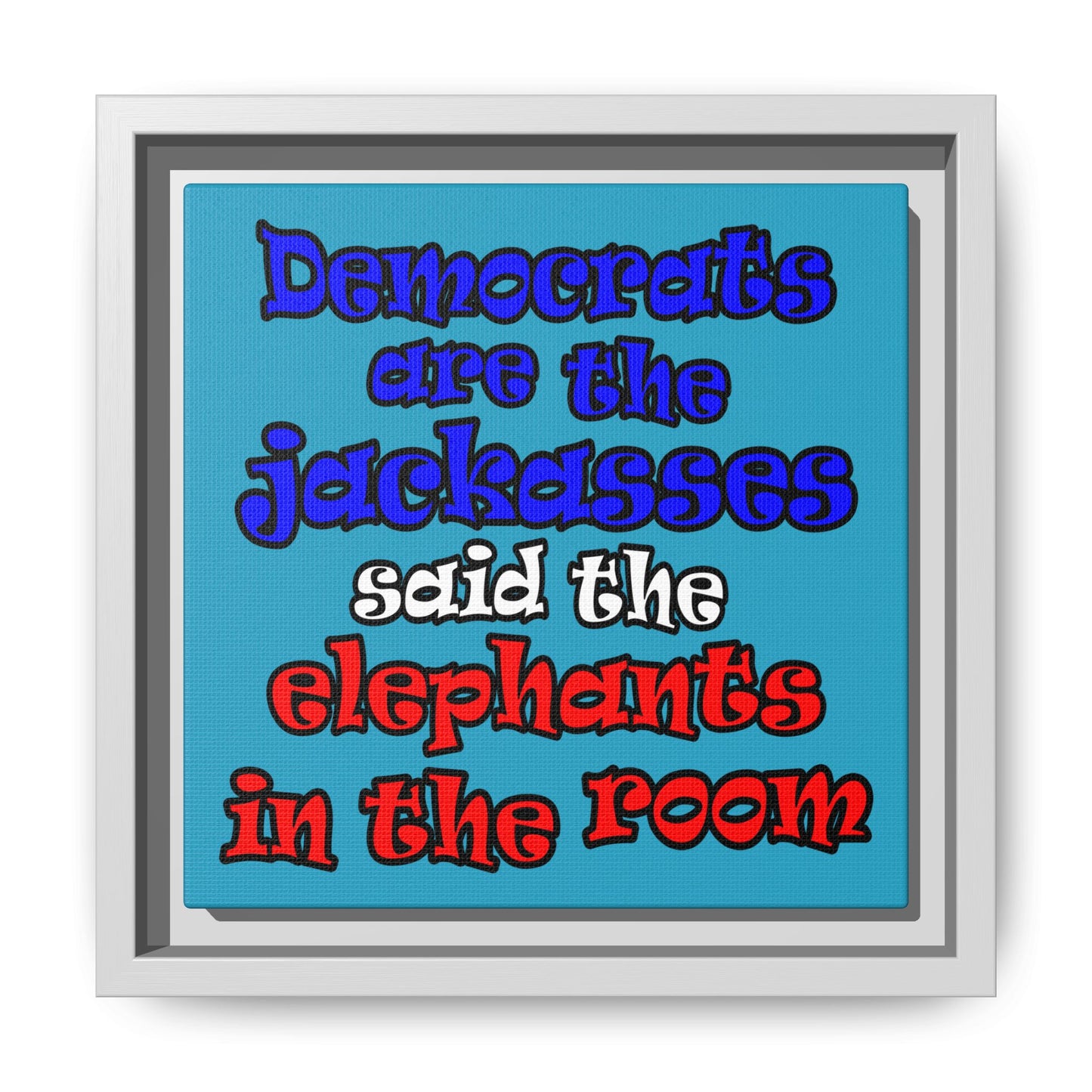 donkeys and elephants - framed canvas art (turquoise)