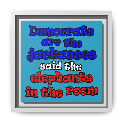 donkeys and elephants - framed canvas art (turquoise)