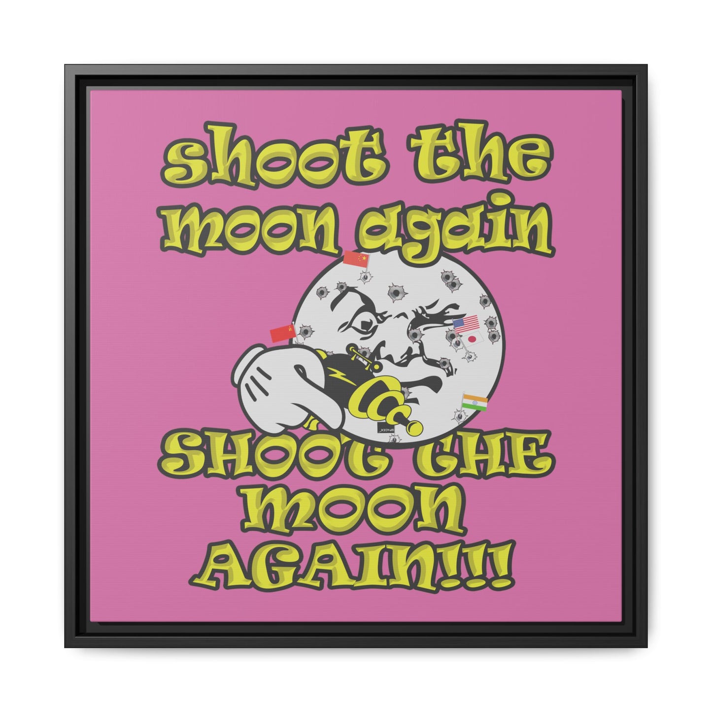 shoot the moon again - framed canvas art (light pink)