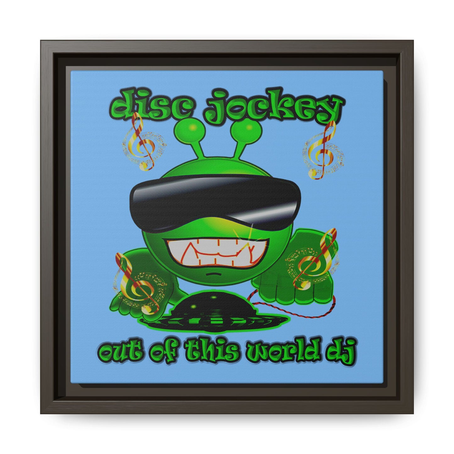 disc jockey - framed canvas art (light blue)