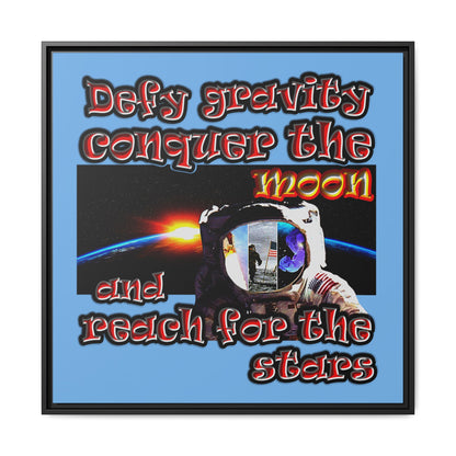 defy conquer reach - framed canvas art (light blue)