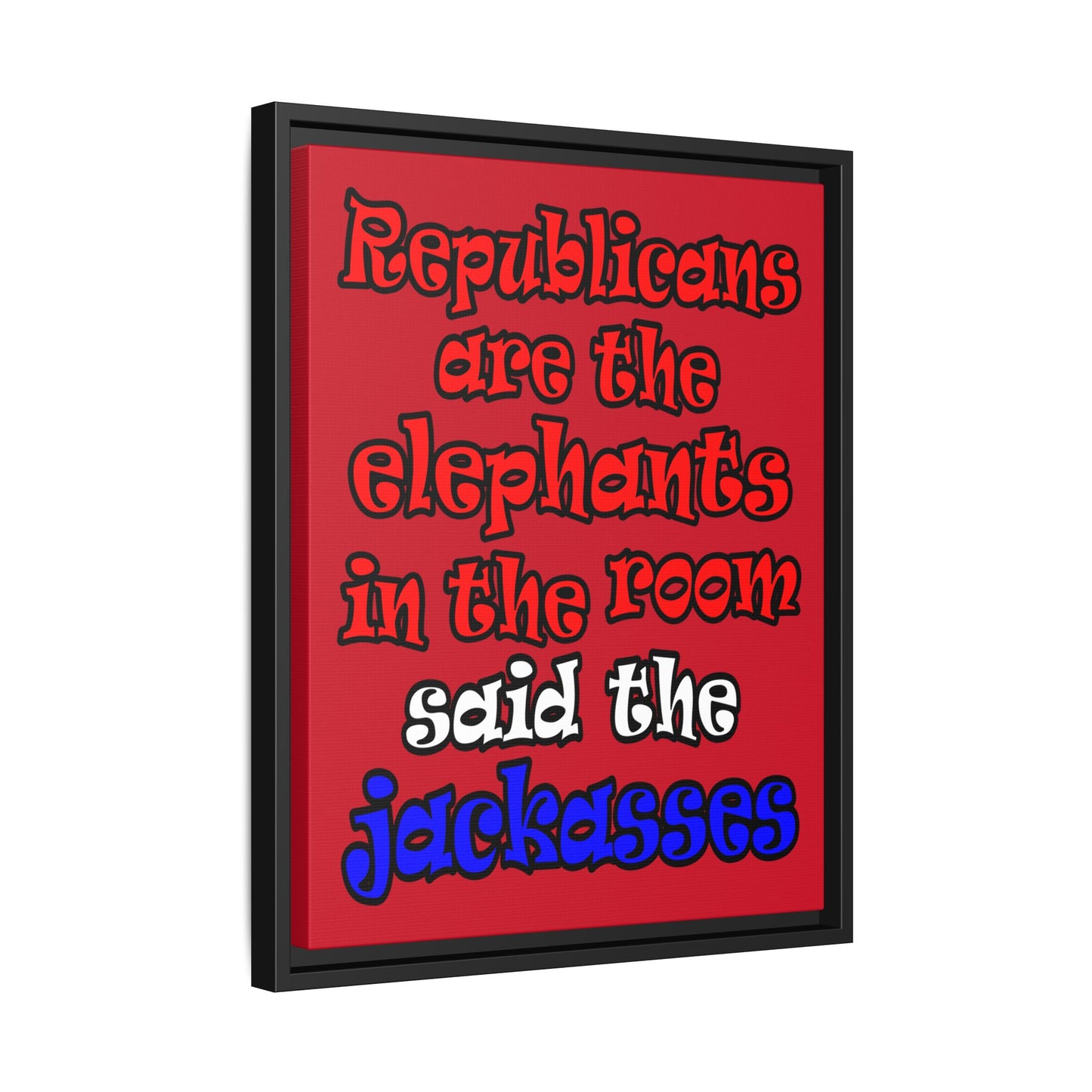 donkeys and elephants - framed canvas art (dark red)