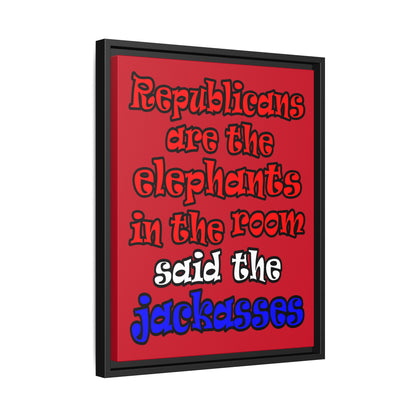 donkeys and elephants - framed canvas art (dark red)