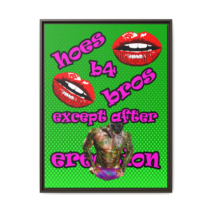 hoes b4 bros - framed canvas art (logo green)