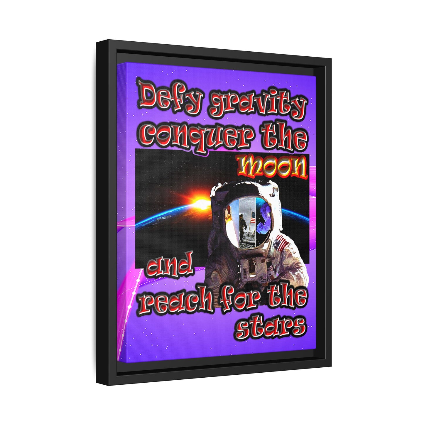 defy conquer reach - framed canvas art (purple-pink wave)