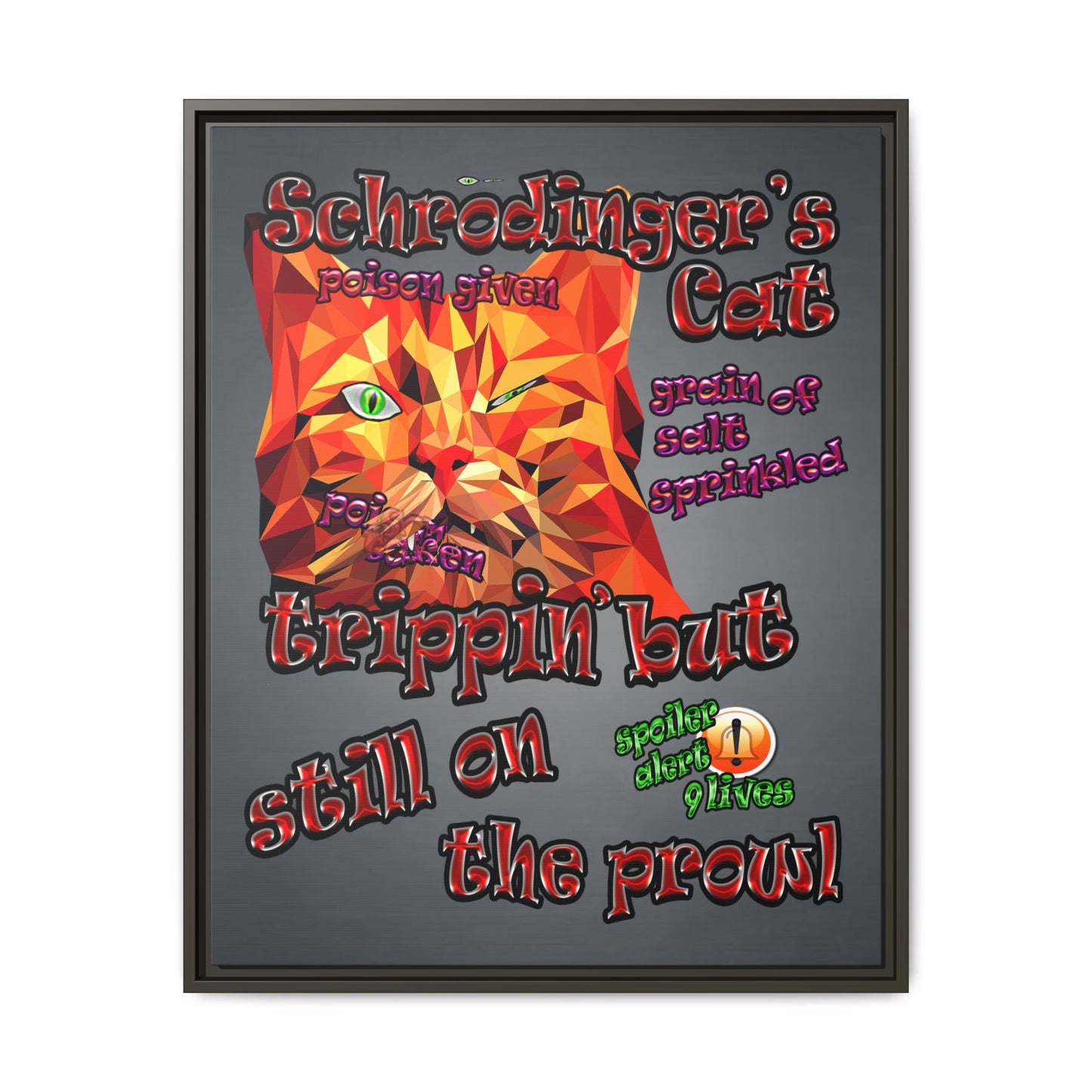 schrodinger's cat - framed canvas art (grey-light grey)
