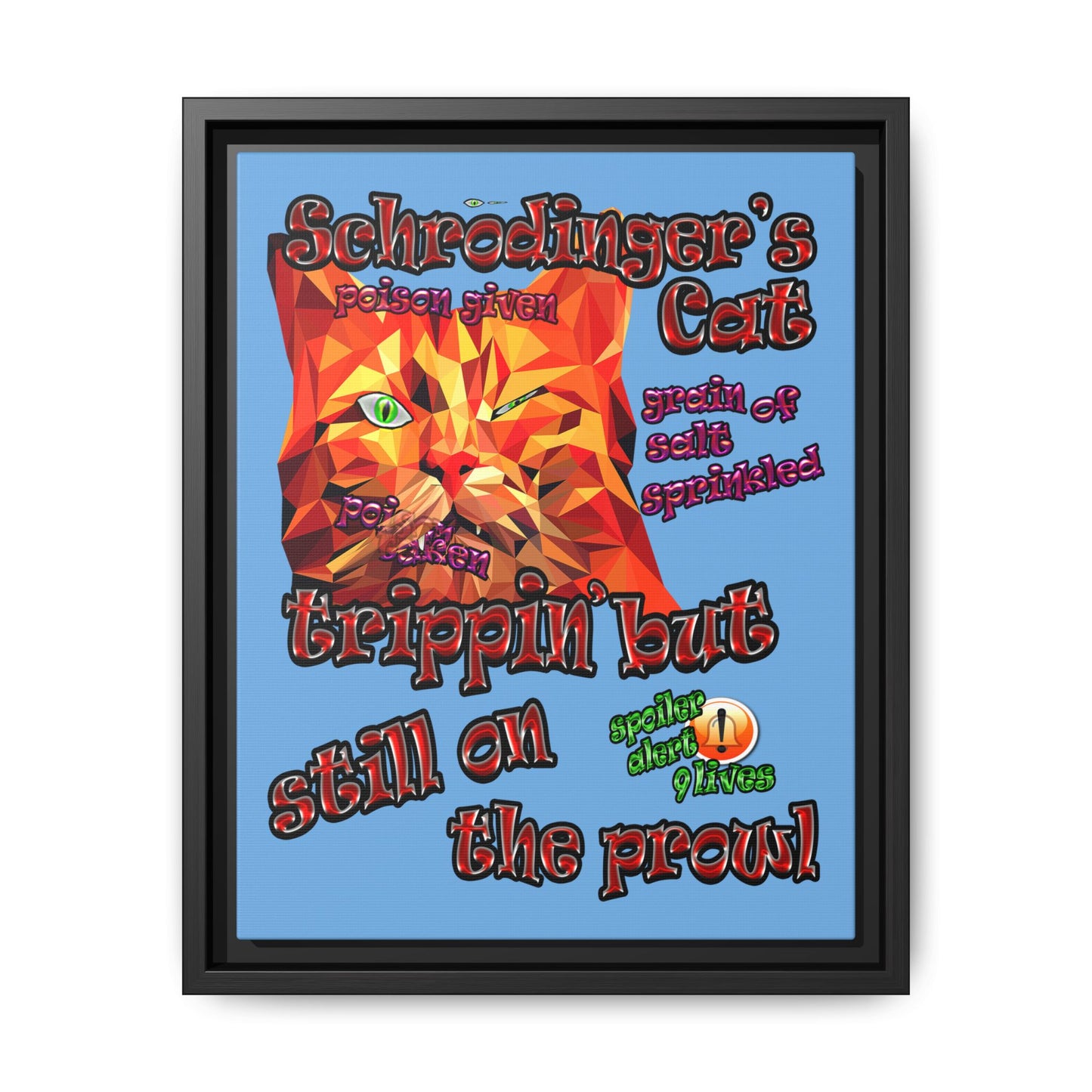 schrodinger's cat - framed canvas art (light blue)