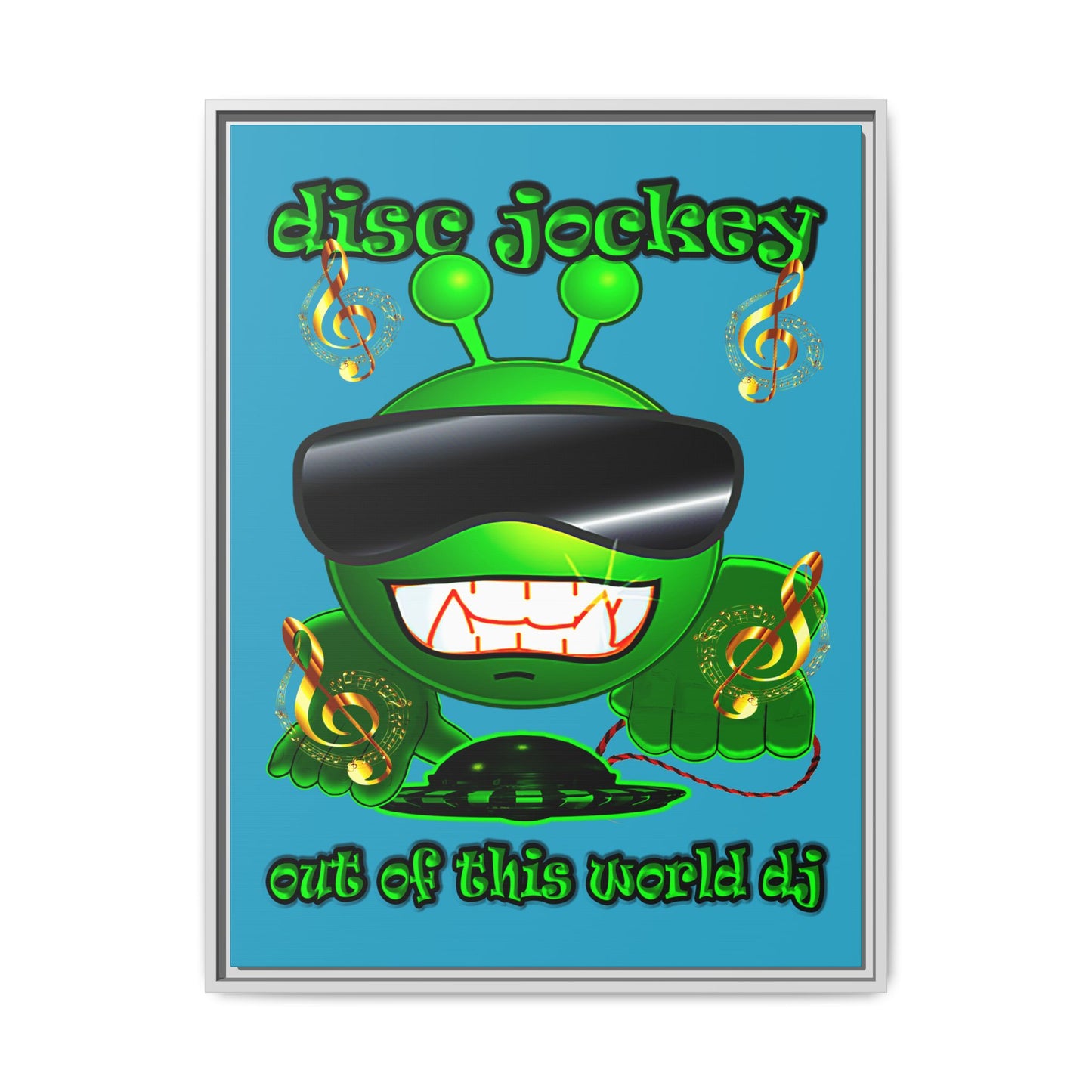 disc jockey - framed canvas art (turquoise)