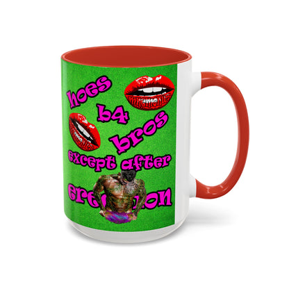 hoes b4 bros - Accent Mug (green turf)