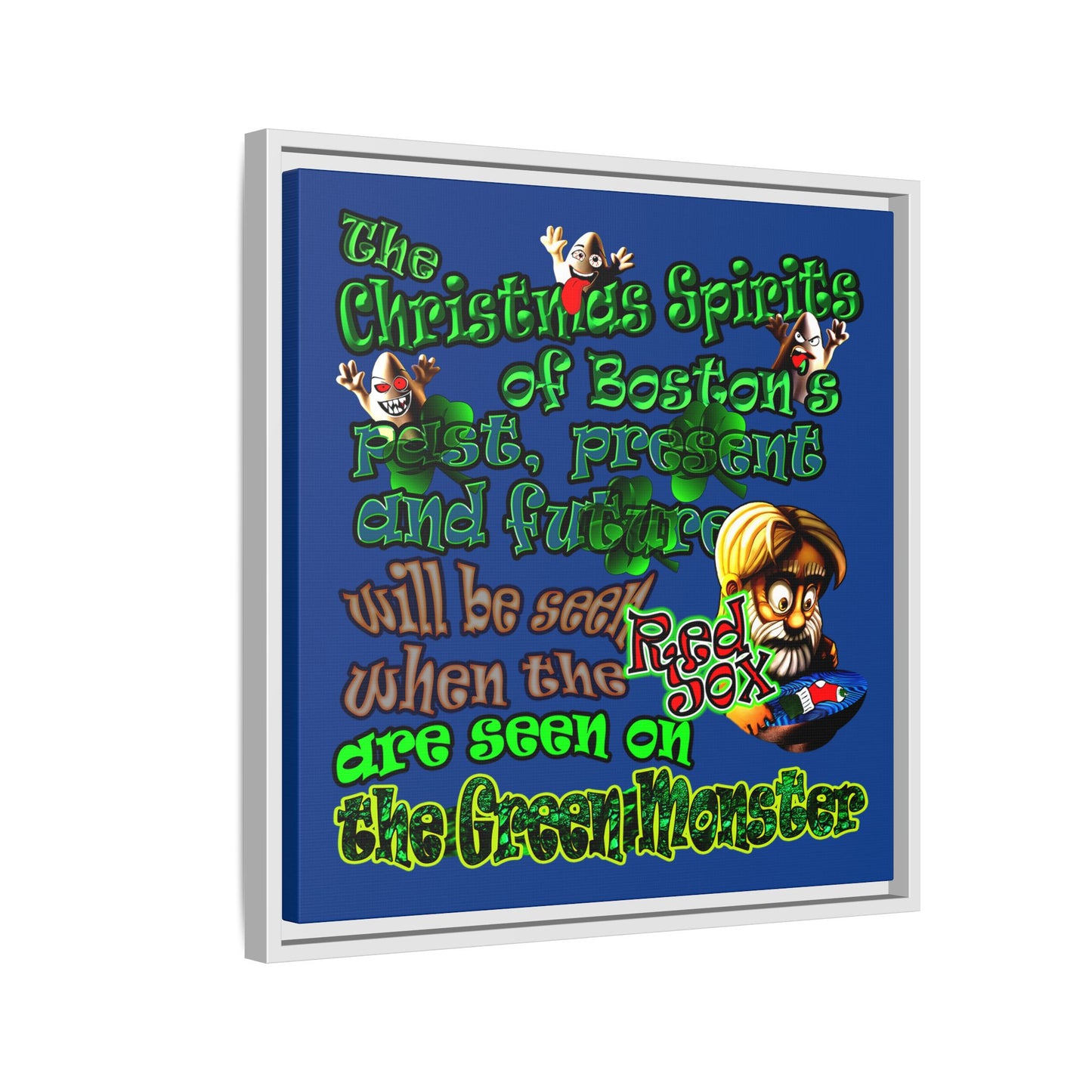 christmas spirits of boston - framed canvas art (dark blue)