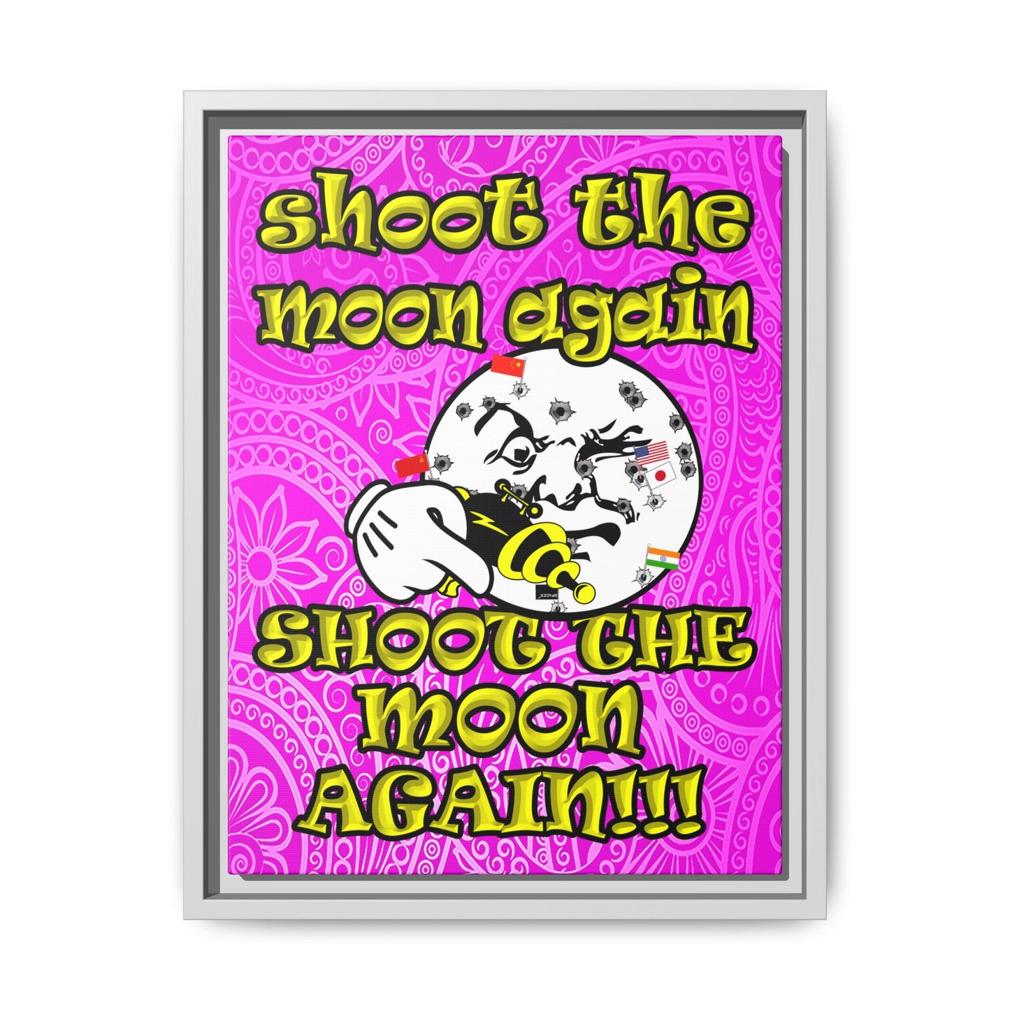 shoot the moon again - framed canvas art (pink swirl)