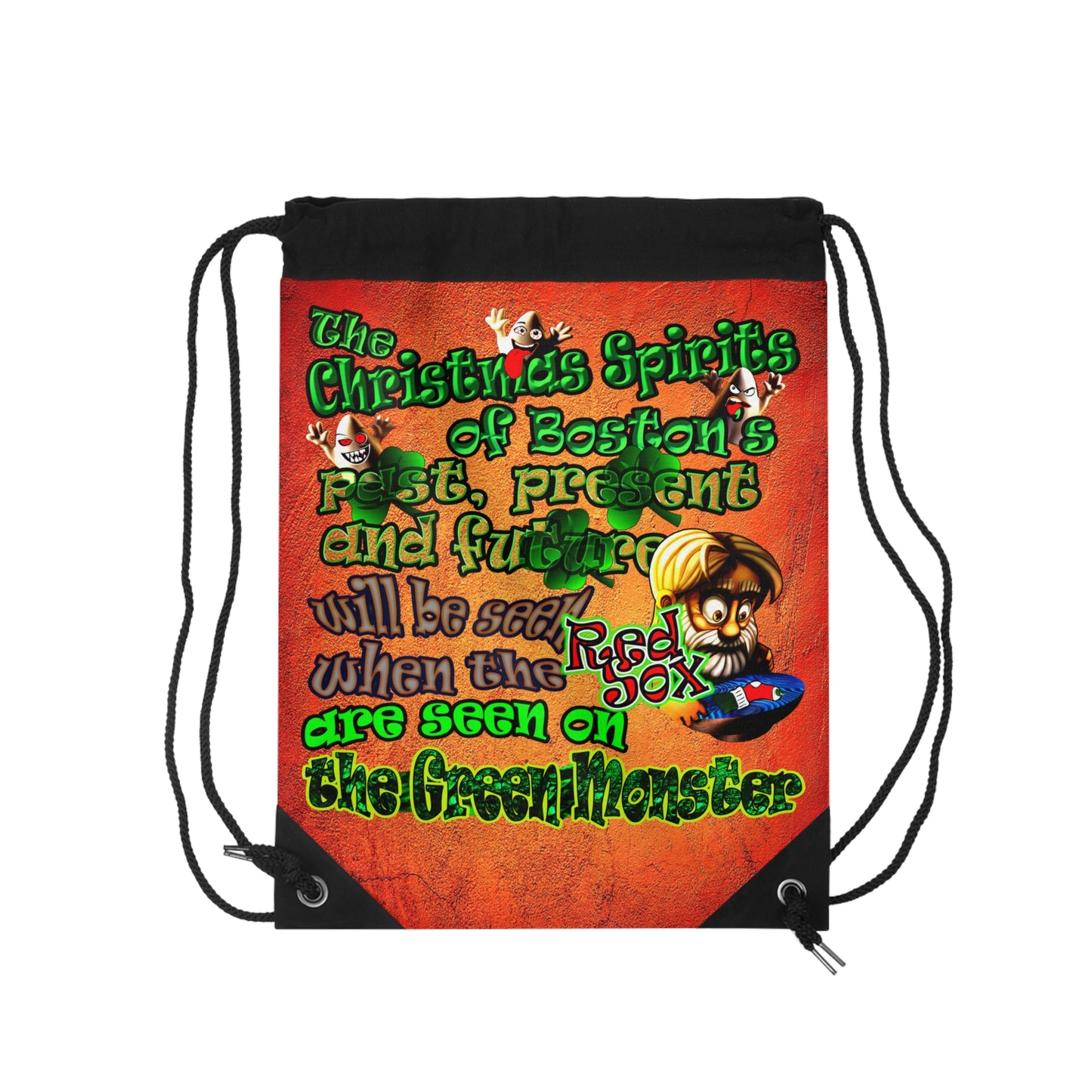 christmas spirits of boston - Drawstring Bag (burnt orange)