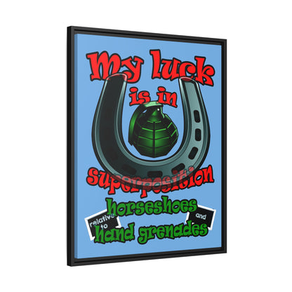 my luck - framed canvas art (light blue)