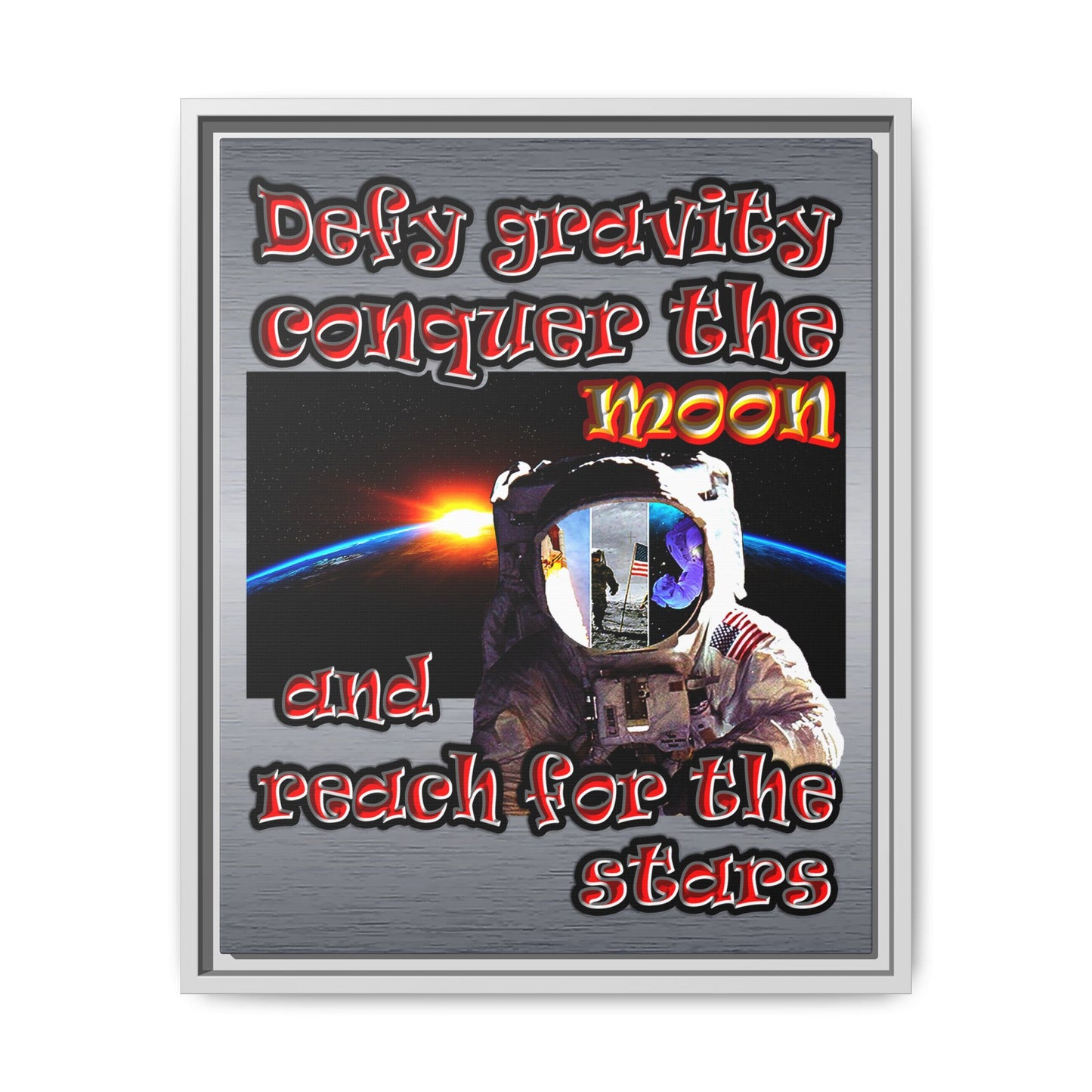 defy conquer reach - framed canvas art (brushed nickel)