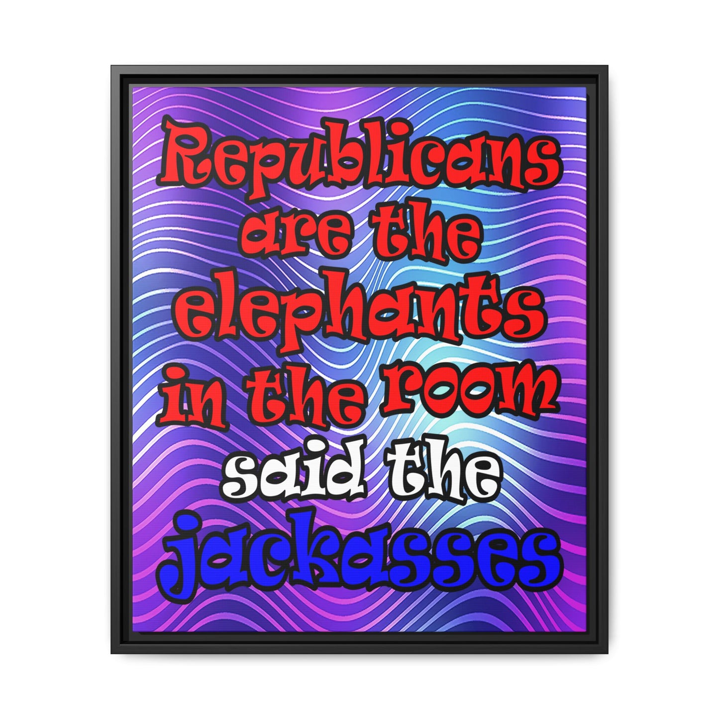 donkeys and elephants - framed canvas art (purple wave)