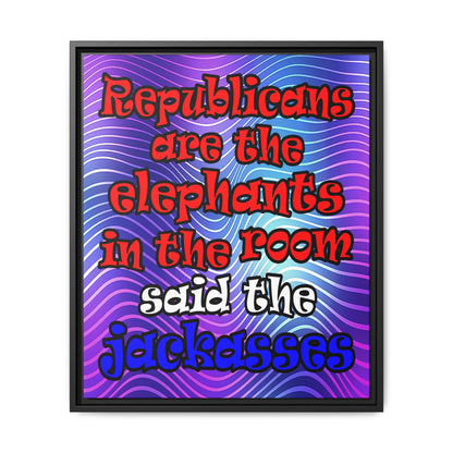 donkeys and elephants - framed canvas art (purple wave)