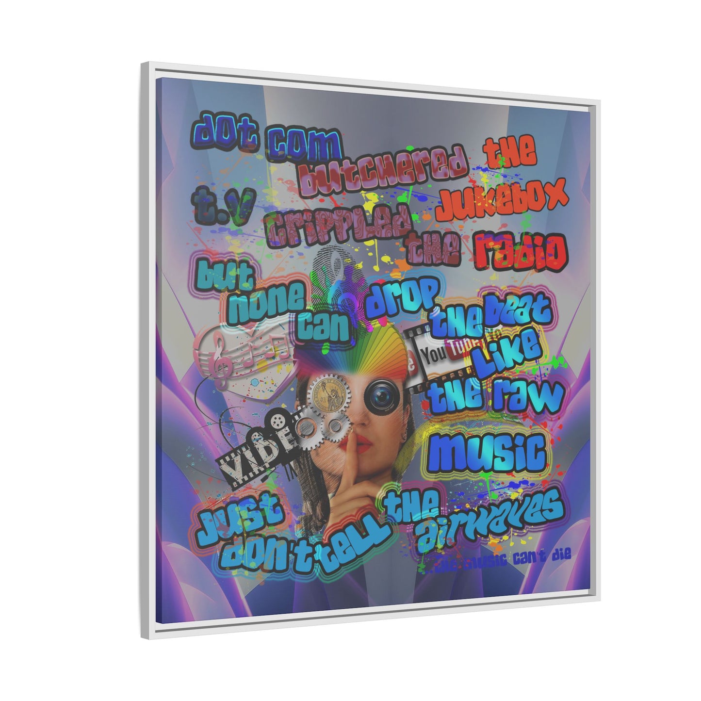 drop the beat - framed canvas art (grey-pink wave)