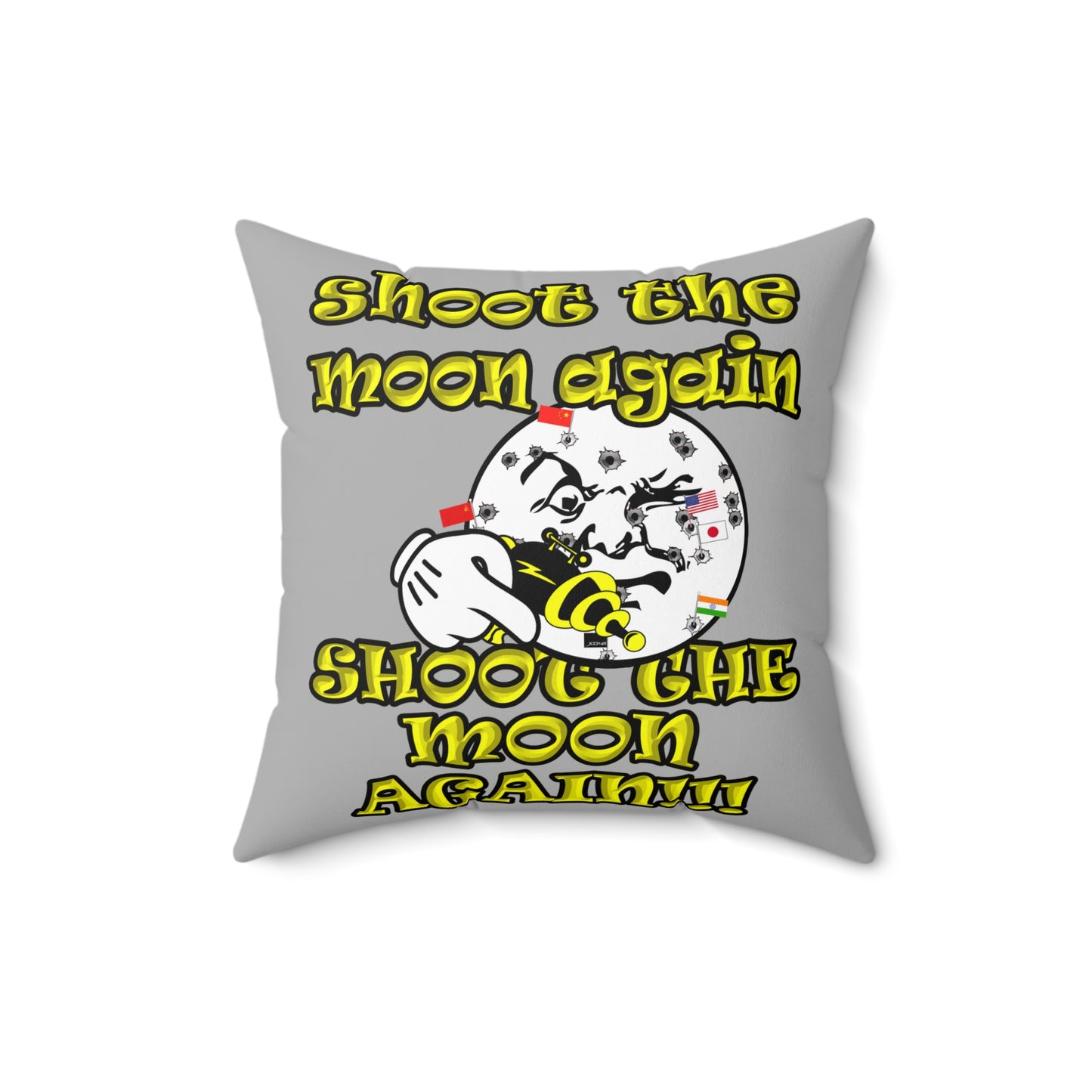 shoot the moon again - Spun Polyester Square Pillow - (light grey)