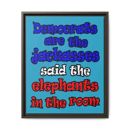 donkeys and elephants - framed canvas art (turquoise)